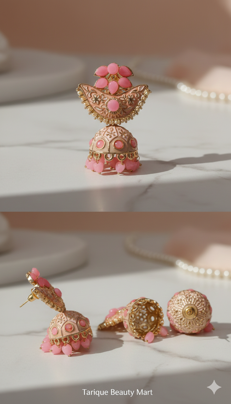 Aangi Blue Enamel Jhumka Earrings – Traditional Meenakari Gold-Plated Jhumki with Pearl Drops