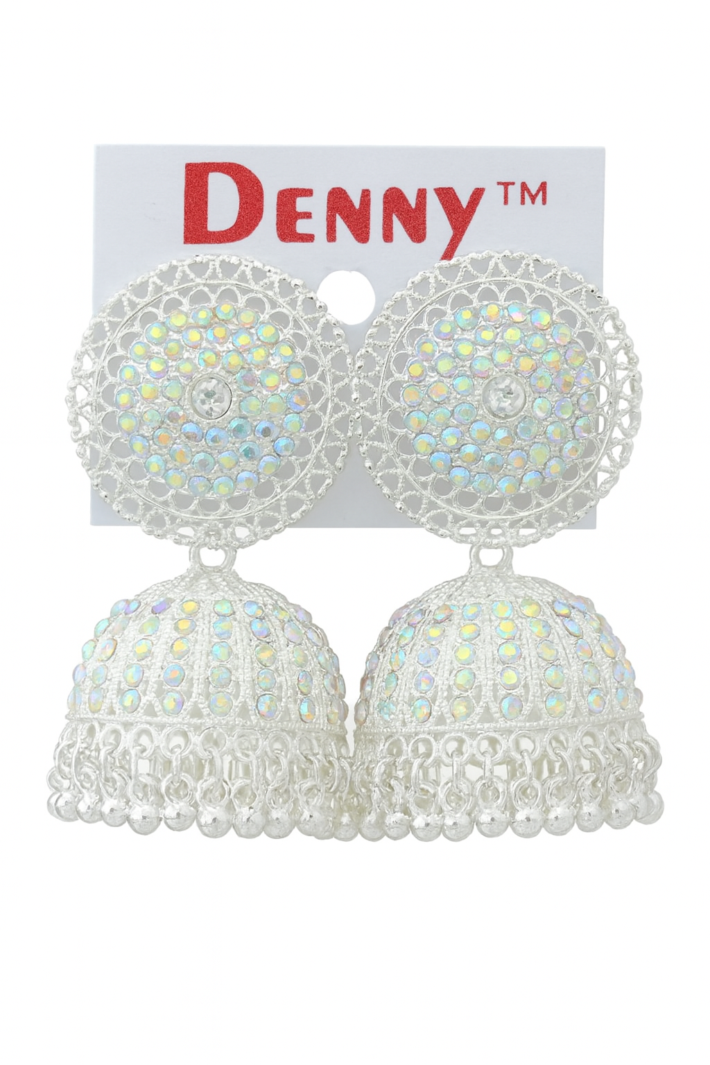 Premium Silver Mirror Stone Jhumka Earrings – Heavy Designer Party Wear